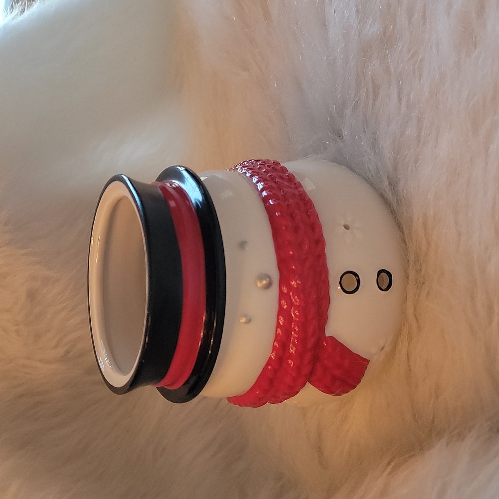 SNOWMAN Red Scarf Ceramic‎ Holiday Christmas Winter Tealight Candle Holder Decor